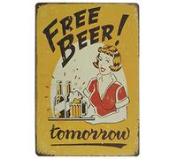 Panneau en Métal Bière Gratuite Demain Plaques en Fer Mural Entreprise Plaque Metal pour Décoration Murale Homme Caves Salle Bain S