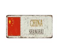 Panneau en métal China'-Shanghai de 15,2 x 30,5 cm - Décoration murale en aluminium - Souvenir de pays national - Plaque en étain pour la maison