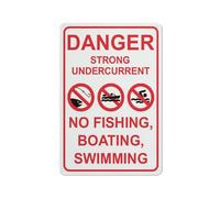 Panneau en métal « Danger Strong Undercurrent No Fishing Boating Swimming » - 30,5 x 20,3 cm - Pour entreprise, lieu de travail, bureau, maison, livraison, panneaux routiers, panneaux de jardin
