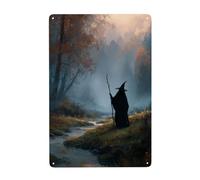Panneau en métal Dark Fantasy Old Witch In Forest - Décoration murale pour salle de bain, toilettes, ferme, toilettes, cour, 20 x 30 cm