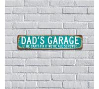 Panneau en métal de ferme avec inscription « Dad's Garage If He Can't Fix It We're All Screwed » - 10,2 x 45,7 cm - Cadeau de fête des pères - Panneau en métal personnalisé pour jardin, chambre à