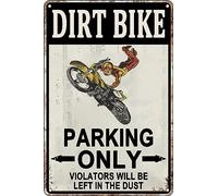Panneau en métal « Dirt Bike Parking Only Dirt Bike » - Accessoires pour décoration de chambre de garçon - Cadeaux pour hommes et amateurs de moto - Décoration murale - 20,3 x 30,5 cm