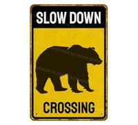Panneau en métal en aluminium avec inscription « Bear Slow Down Crossing » - Panneau d'avertissement pour clôture, cour, décoration murale - 20,3 x 30,5 cm