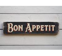 Panneau en métal fait à la main avec inscription « BON APPETIT » - Style vintage - Fait à la main - 10,2 x 40,6 cm
