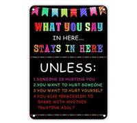 Panneau en métal « First Day of School » avec inscription « What You Say in Here » - Inscription « Welcome Back to School » - Décoration de salle de classe - Motif crayon arc-en-ciel - Vintage - Pour