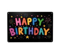 Panneau en métal « Happy Birthday with Stars Fireworks » - Décoration murale pour salle de bain, toilettes, ferme, toilettes, cour, 20 x 30 cm