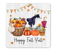 Panneau en métal « Happy Fall Y'all » en forme de citrouille fraîche, de vache, de tournesol, de gâteau, panneau en étain, panneau de bienvenue d'automne, cadeau de Thanksgiving, décoration