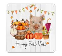 Panneau en métal « Happy Fall Y'all Farm Fresh Pumpkin Fresh » en forme de cochon, de légume, parapluie en métal, panneau de bienvenue de Thanksgiving, décoration de ferme, décoration de ferme, pour