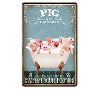 Panneau en métal humoristique en forme de cochon - Décoration murale - Décoration murale - Accessoire de ferme - Décoration murale rétro pour salle de bain - Cadeau de cochon - 20,3 x 30,5 cm