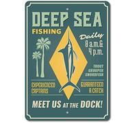 Panneau en métal humoristique pour pêche en mer profonde - 30,5 x 40,6 cm