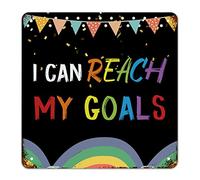 Panneau en métal « I Can Reach My Goals » « First Day of School » - Décoration de salle de classe - Livre d'art rustique pour enfants - Cadeau pour étudiant et enseignant - 38,1 x 38,1 cm