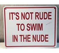 Panneau en métal It's Not Rude to Swim in The Nude pour piscine, salon, plage, 30,5 x 40,6 cm