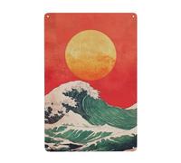 Panneau en métal japonais « The Sun Rising Over Waves » - Décoration murale pour salle de bain, toilettes, ferme, toilettes, cour, 20 x 30 cm
