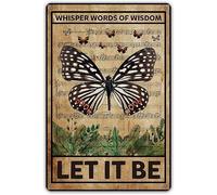 Panneau en métal « Let It Be » - Décoration murale rétro - Mots de sagesse - Papillons - Décoration d'intérieur - 20,3 x 30,5 cm