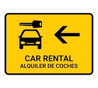 Panneau En Métal Location De Voiture Avec Flèche Gauche Jaune Bilingue Espagnol Panneau Métallique Entreprise Plaque Metal Pour Salle Bain Toilettes Décoration Murale M