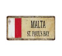 Panneau en métal Malta St Paul Bay de 15,2 x 30,5 cm pour maison, terrasse, garage, souvenir de pays national, plaque en étain pour porte d'entrée