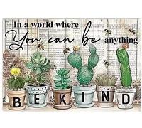 Panneau en métal motif cactus « In A World Where Your Can Be Anything » - Peinture rétro en fer - Décoration murale pour café, famille, garage - 20,3 x 30,5 cm