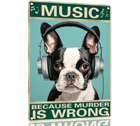 Panneau en Métal Musique pour Chien Parce Que Le Meurtre Est Mal Plaques en Fer Mural Cadeau d'anniversaire Plaque Metal pour Club Toilettes Homme Caves S
