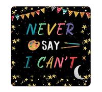 Panneau en métal « Never Say I Can't Back to School » - Décoration de salle de classe - Livre à crayons - Plaque rétro en métal pour enfants - Cadeau pour étudiant et enseignant - 38,1 x 38,1 cm