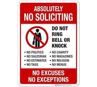 Panneau en métal « No Soliciting » avec inscription « Do Not Ring Bell Or Knock No Excuses » 30,5 x 20,3 cm