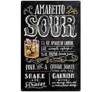 Panneau en métal noir Amaretto Sour pour recettes de cocktail, affiche d'art mural en fer blanc épais, panneaux de décoration murale pour Man Cave Bar, affiches en métal Amaretto Sour, décoration mura