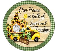 Panneau en métal « Our Home is Full of Sunshine » - Couronne de tournesol - Panneau en métal pour couronnes - 15,2 x 15,2 cm