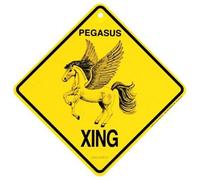 Panneau en métal « Pegasus Xing » - Panneau d'avertissement de croisement pour intérieur et extérieur - 20,3 x 20,3 cm