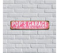 Panneau en métal personnalisé Pop's Garage If He Can't Fix It We're All Screwed Garage Signs 10,2 x 45,7 cm Cadeau de fête des Pères - Panneaux en métal rustique d'extérieur pour dortoir, café, bar