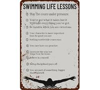 Panneau en métal « Pool Rules » avec leçons de vie de natation - Affiche rétro - 20,3 x 30,5 cm