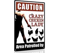 Panneau en métal pour poulailler, décoration extérieure de ferme, panneaux de poulet - Zone surveillée par Crazy Chicken Lady - Accessoires pour poulailler, panneau d'avertissement amusant pour clôtur
