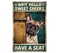 Panneau en Métal pour Quoi Bonjour Mes Douces Joues, Asseyez-Vous ! Bouledogue Français Amusant Plaque Metal Entreprise Plaques en Fer Mural pour Homme Caves Toilettes S
