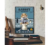 Panneau en métal pour salle de bain et Pâques avec lapin et inscription « Restroom The Best Seat In The House », décoration murale amusante style vintage, 30 x 20 cm