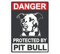 Panneau en métal « Protected by Pit Bull » - 20,3 x 30,5 cm - Attention aux chiens - Avertissement « Keep Out »