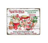 Panneau en métal rétro avec inscription « Christmas North Pole Peppermint Sweets Candy Cookies » - 20,3 x 15,2 cm