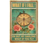 Panneau en métal rétro drôle libellule « What If I Fall Oh But My Darling What If You Fly » - Décoration murale pour la maison, la cuisine, le salon - 30,5 x 40,6 cm