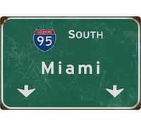 Panneau en métal rétro South Miami Interstate 95 Highway Direction indiquant le logo de l'aéroport Highway Bar Club Décoration murale 1Es 20,3 x 30,5 cm