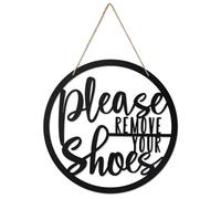 Panneau en métal rustique amusant « Please Remove Your Shoes Off » à suspendre - Décoration murale ronde pour salon, entrée, porte de ferme