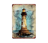 Panneau en métal rustique avec carte du phare, vagues de l'océan, boussole, panneau en métal rétro pour café, bar, pub, maison, salle de jeux, salle de sport, club, affiche en métal vintage 20,3 x