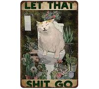 Panneau en métal rustique rétro en étain, affiche drôle de chat let That Shit go, art mural de serviette de toilette de salle de bain de chat, cadeau pour les amoureux des chats, panneau en métal de s