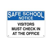 Panneau en métal « Safe School Notice Visitors Must Check in at The Office » - Décoration d'intérieur ou de garage - 20,3 x 30,5 cm - En aluminium - Cadeau idéal