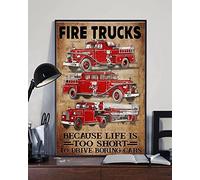 Panneau en métal super durable pour camion de pompier, c'est cool parce que la vie est trop courte pour conduire des voitures ennuyeuses, affiche d'art mural, plaque rétro pour bar, maison, chambre à