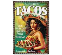 Panneau en Métal Tacos Authentiques Tacos Girl Vivez Chaque Jour comme Si C'Était Le Mardi Taco Plaque Metal Style Drôle Panneaux pour Toilettes Salle Bain S