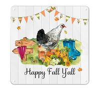 Panneau en métal « Thanksgiving Farm Fresh Pumpkin » - Motif coq et tournesol - Inscription Happy Fall Y'all - Panneau de bienvenue rustique - Cadeau pour voisin, amis, famille - 30,5 x 30,5 cm