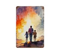 Panneau en Métal Un Père Et Ses Deux Enfants Marchant Main dans La Main vers Un Coucher De Soleil À Couper Le Souffle Panneaux Style Drôle Signes en Métal pour Homme Caves Toilettes Club S