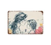 Panneau en Métal Un Portrait Monochrome d'une Mère Et De Son Enfant avec des Accents Floraux Plaques en Fer Mural Entreprise Plaque Metal pour Homme Caves Salle Bain Décoration Murale S