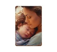 Panneau en Métal Une Mère Et Son Enfant dans Un Tendre Câlin Tandis Que l'enfant Dort Paisiblement Signes en Métal Style Drôle Plaques en Fer Mural pour Salle Bain Club Homme Caves S