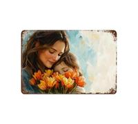Panneau en Métal Une Mère Et Son Enfant Nichés Au Milieu d'un Bouquet De Tulipes Lumineuses Panneau Métallique Entreprise Panneaux pour Toilettes Salle Bain Homme Caves S
