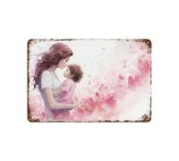Panneau En Métal Une Mère Et Son Enfant Se Regardant Dans Les Yeux Sur Fond D'Aquarelle Rose Tendre Signes En Métal Entreprise Plaques En Fer Mural Pour Club Toilettes Décoration Murale M