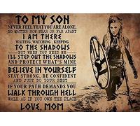 Panneau en métal Viking Warrior Mom To My Son Never Feel That You Are Alone, plaque rétro en étain, décoration murale pour la maison, le jardin, la cuisine, le pub, le bar, le café, la grotte, 20,3 x