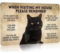 Panneau en métal vintage amusant avec chat noir « When Visiting My House Please Remember » - Décoration murale pour maison, salon, chambre à coucher, chaton - 20,3 x 30,5 cm (3023)